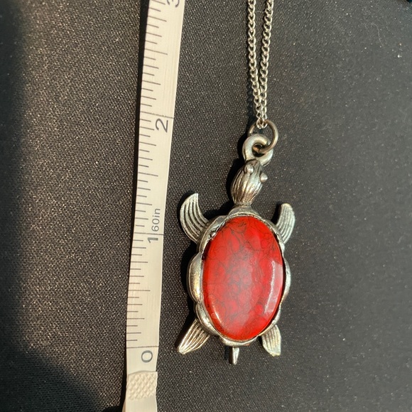 Silver Cornelian Sea Turtle Pendant Necklace with Chain | Carnelian Variant - Picture 5 of 8